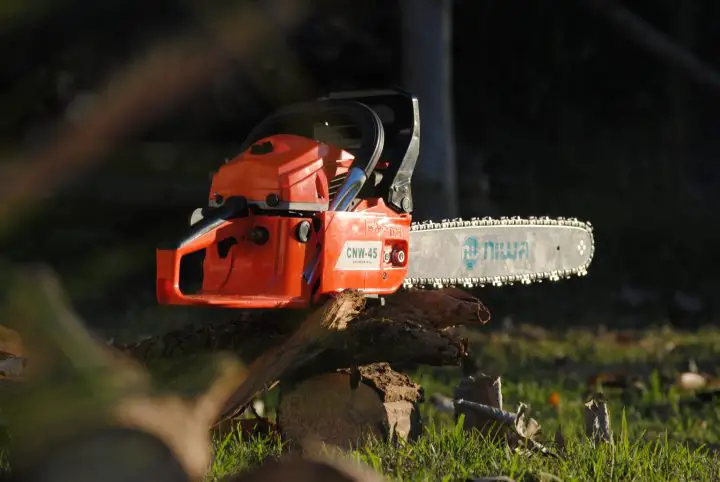 A niwa chainsaw on a tree log